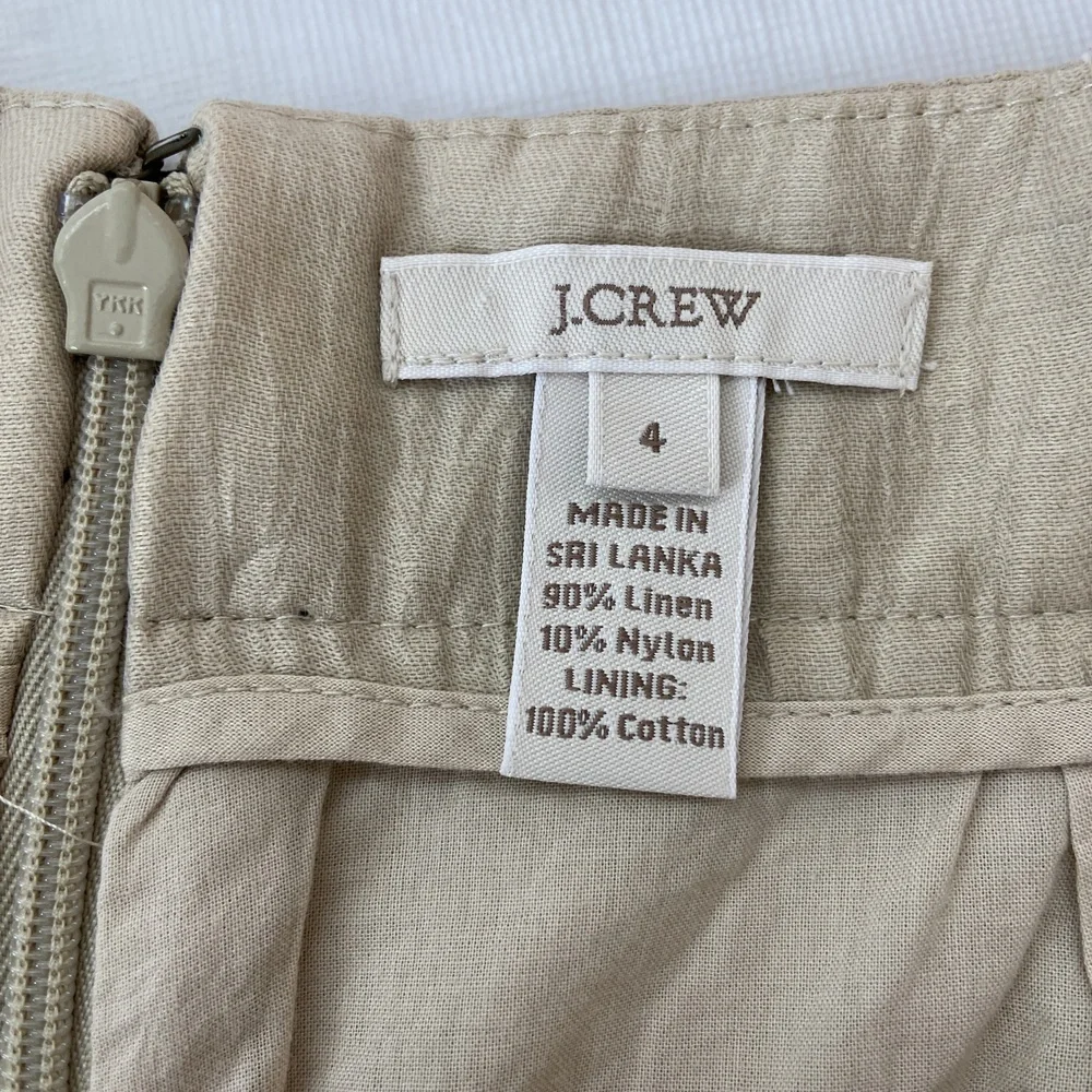 J Crew Charter Mini Skirt Linen Blend Khaki Tan Shimmer Pockets Womens‎ Size 4